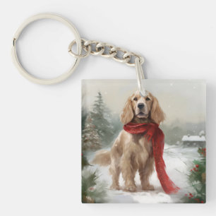 Cocker Spaniel hond in de sneeuw met Kerstmis Sleutelhanger