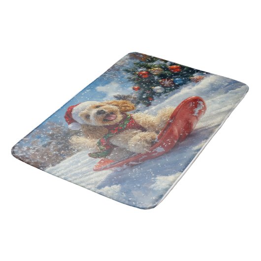Cocker Spaniel Hond in Sledge Laat het Sneeuw Kers Badmat (Gekanteld)
