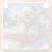 Cocker Spaniel Hond in Sledge Laat het Sneeuw Kers Glazen Onderzetter (Achterkant)