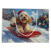 Cocker Spaniel Hond in Sledge Laat het Sneeuw Kers Groot Cadeauzakje (Achterkant)