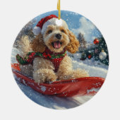 Cocker Spaniel Hond in Sledge Laat het Sneeuw Kers Keramisch Ornament (Achterkant)