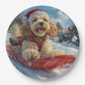 Cocker Spaniel Hond in Sledge Laat het Sneeuw Kers Papieren Bordje (Voorkant)
