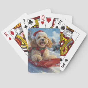 Cocker Spaniel Hond in Sledge Laat het Sneeuw Kers Pokerkaarten