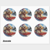 Cocker Spaniel Hond in Sledge Laat het Sneeuw Kers Ronde Sticker (Vel)