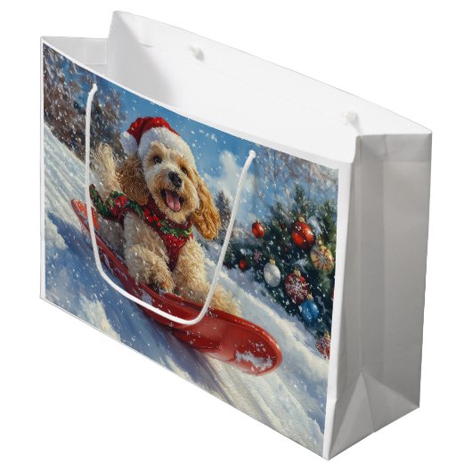 Cocker Spaniel Hond in slee Laat het sneeuwen Kers Groot Cadeauzakje (Voorkant Gekanteld)