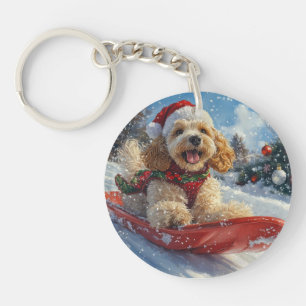 Cocker Spaniel-hond in slee laat het sneeuwen Kers Sleutelhanger