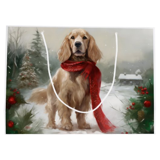 Cocker Spaniel Hond in Sneeuw Kerstmis Groot Cadeauzakje (Achterkant)