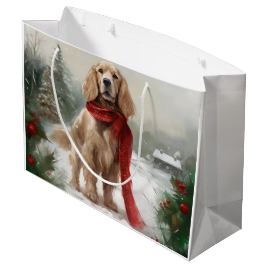 Cocker Spaniel Hond in Sneeuw Kerstmis Groot Cadeauzakje (Achterkant Gekanteld)