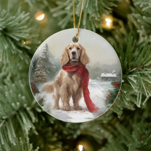 Cocker Spaniel Hond in Sneeuw Kerstmis Keramisch Ornament (Boom)