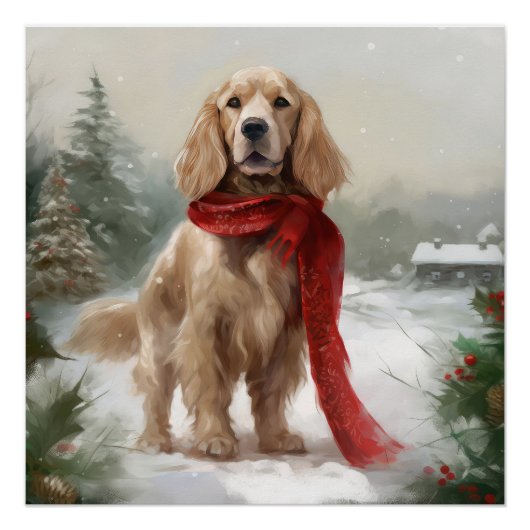 Cocker Spaniel Hond in Sneeuw Kerstmis Perfect Poster (Voorkant)