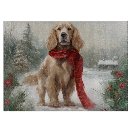Cocker Spaniel Hond in Sneeuw Kerstmis Snijplank (Voorkant)