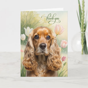 Cocker Spaniel-hond in tulpen tuin Bedankkaart