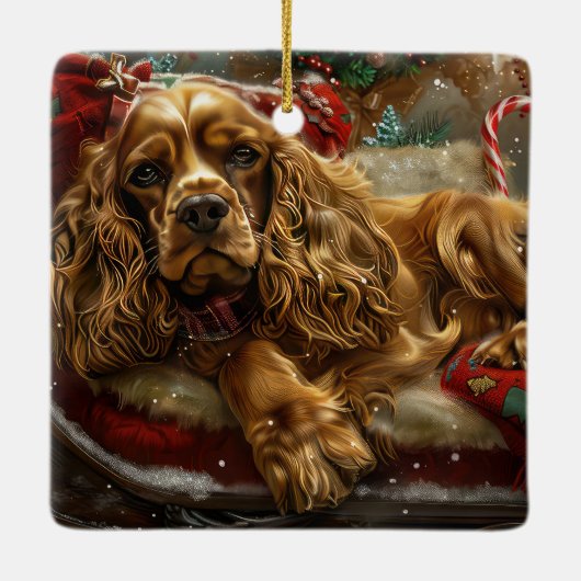 Cocker Spaniel Hond Kerstfeest Keramisch Ornament (Achterkant)