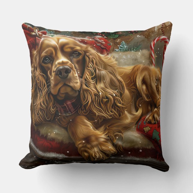 Cocker Spaniel Hond Kerstfeest Kussen (Voorkant)