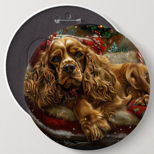 Cocker Spaniel Hond Kerstfeest Ronde Button 6,0 Cm (Voorkant /achterkant)