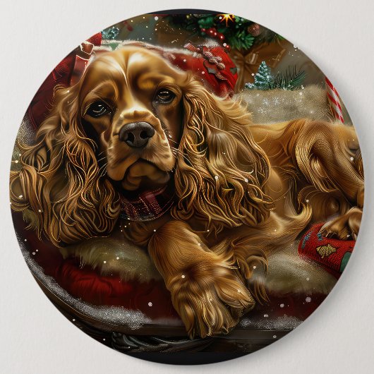 Cocker Spaniel Hond Kerstfeest Ronde Button 6,0 Cm (Voorkant)
