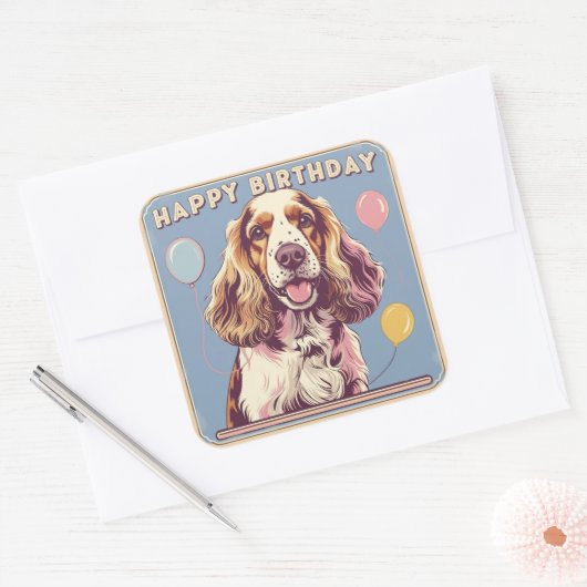 Cocker Spaniel Hond Kleurrijk Vierkante Sticker (Envelop)