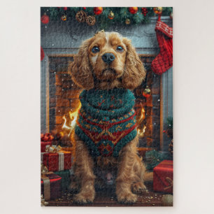 Cocker Spaniel-hond met kerstcadeaus bij de open h Legpuzzel