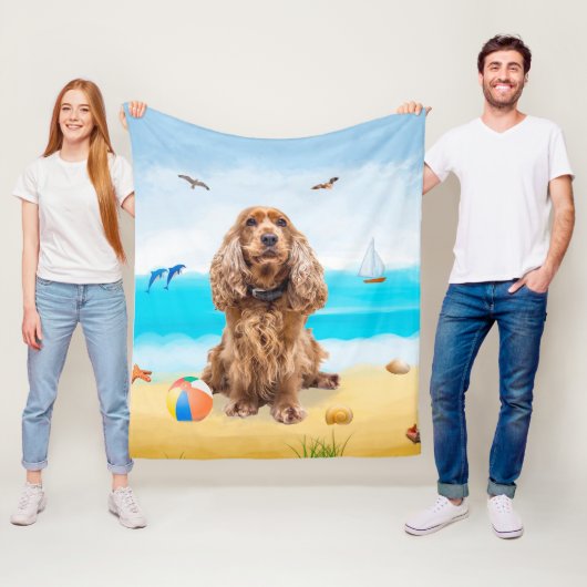 Cocker Spaniel hond op het strand Fleece Deken (In situ)