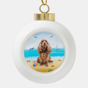 cocker spaniel hond op strand keramische bal ornament