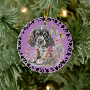 Cocker Spaniel Hond Poot Harten Pet Foto Lavendel Keramisch Ornament