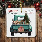 Cocker Spaniel Hond Retro Truck Kerstmis Keramisch Ornament