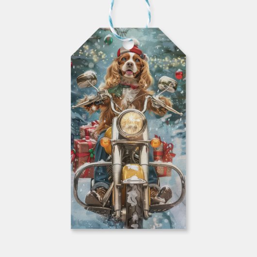 Cocker Spaniel Hond Rijden Motorfiets Kerstmis Cadeaulabel (Achterkant)