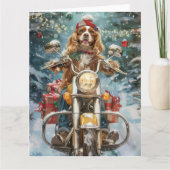 Cocker Spaniel Hond Rijden Motorfiets Kerstmis Kaart (Voorkant)