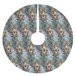 Cocker Spaniel Hond Rijden Motorfiets Kerstmis Kerstboom Rok