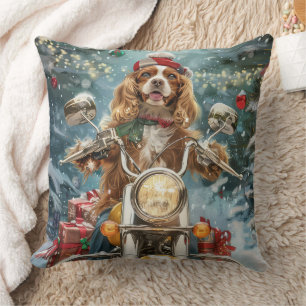 Cocker Spaniel Hond Rijden Motorfiets Kerstmis Kussen