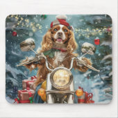 Cocker Spaniel Hond Rijden Motorfiets Kerstmis Muismat (Voorkant)