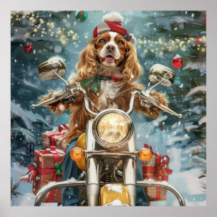 Cocker Spaniel Hond Rijden Motorfiets Kerstmis Poster