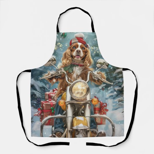 Cocker Spaniel Hond Rijden Motorfiets Kerstmis Schort (Voorkant)