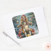 Cocker Spaniel Hond Rijden Motorfiets Kerstmis Vierkante Sticker (Envelop)