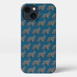 Cocker Spaniel Hond Schattig Silhouet Grid Blauw iPhone 13 Hoesje