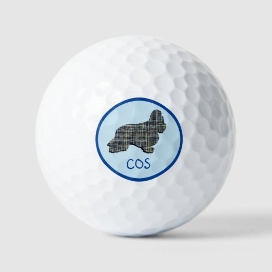 Cocker Spaniel Hond Silhouet Monogram Raster Blauw Golfballen (Voorkant)