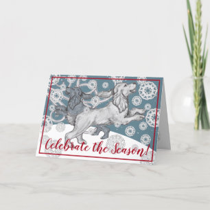 Cocker Spaniel Hond Sneeuwvlok Winter Blauw Kerstm Feestdagen Kaart
