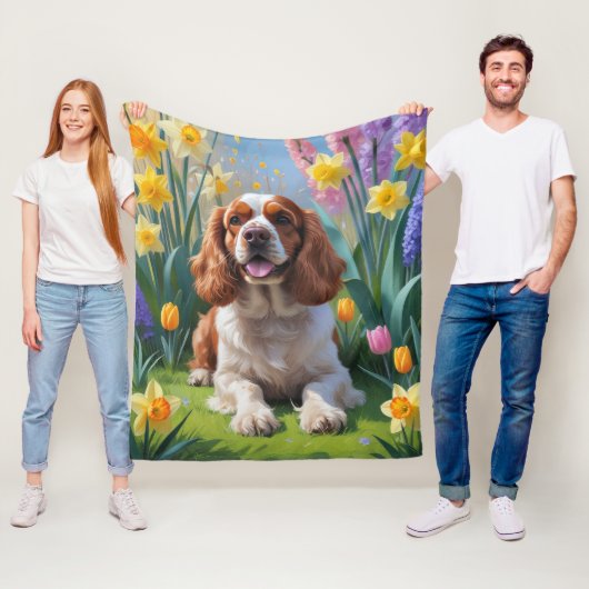 Cocker Spaniel Hond Spring Bloemen Schilderen Fleece Deken (In situ)
