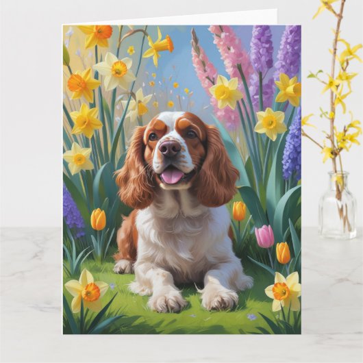 Cocker Spaniel Hond Spring Bloemen Schilderen Kaart (Gele Bloem)