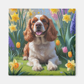 Cocker Spaniel Hond Spring Bloemen Schilderen Magneet (Voorkant)
