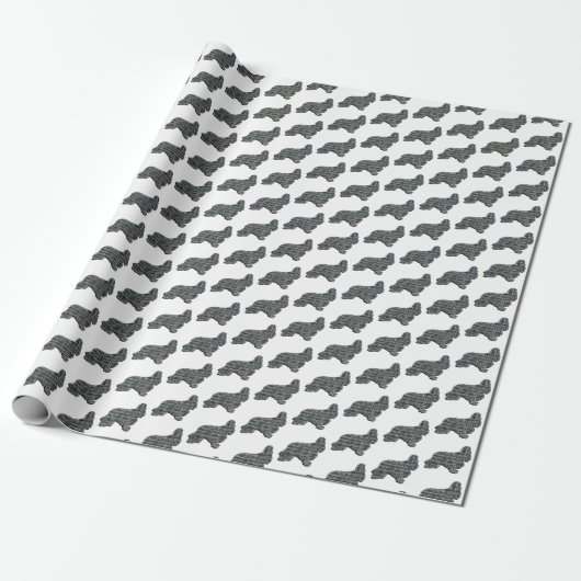 Cocker Spaniel Hond Y & B Silhouet Grid Wit Cadeaupapier (Uitgerold)