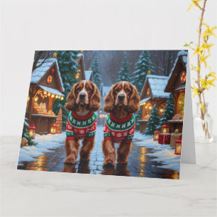 Cocker Spaniel Honden Kerstmis Sneeuw Vakantie Kaart