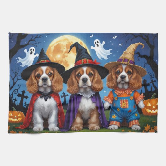 Cocker Spaniel Honden Pompoen Halloween Grappig Theedoek (Horizontaal)
