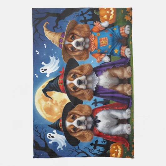 Cocker Spaniel Honden Pompoen Halloween Grappig Theedoek (Verticaal)