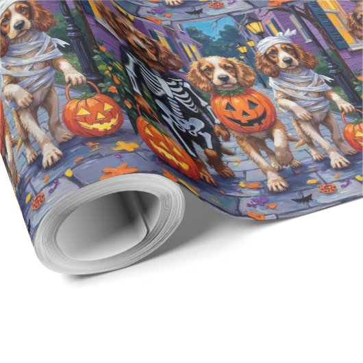 Cocker Spaniel Honden Trick-or-Treating in Hallowe Cadeaupapier (Rol Hoek)