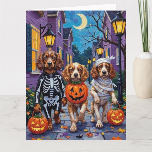 Cocker Spaniel Honden Trick-or-Treating in Hallowe Kaart (Voorkant)
