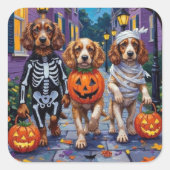 Cocker Spaniel Honden Trick-or-Treating in Hallowe Vierkante Sticker (Voorkant)