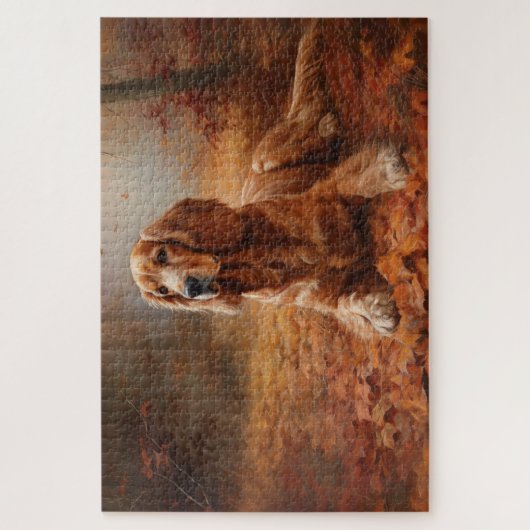 Cocker Spaniel in Herfstbladeren Herfst Inspire Legpuzzel (Verticaal)