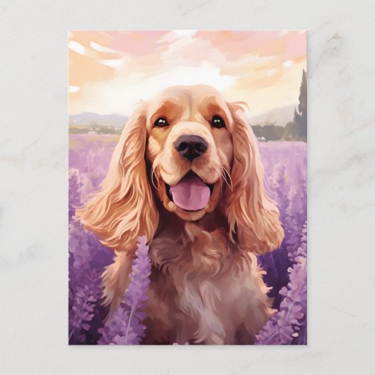 Cocker Spaniel in Lavendel veld Briefkaart (Voorkant)