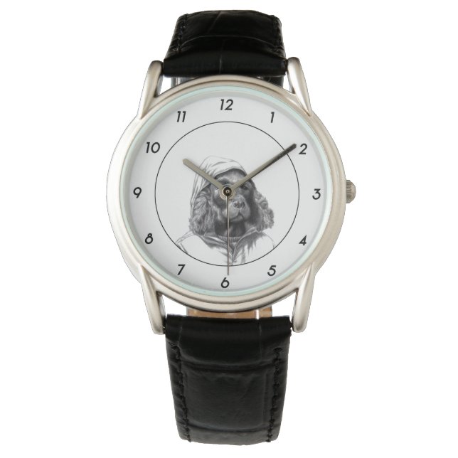 Cocker Spaniel in regenjas (sneeuw) M2 Horloge (Voorkant)